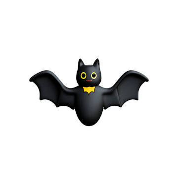 Bat cartoon for halloween black bat plastic cartoon low poly 3d icon on white background.