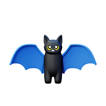 Bat cartoon for halloween black bat plastic cartoon low poly 3d icon on white background.