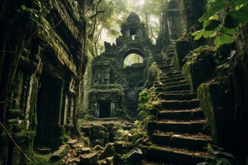 Landscape Photography of Ancient Ruins of a Forgotten, Generative AI