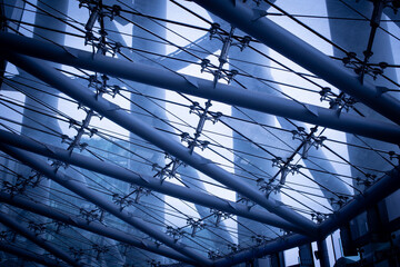 Detail of a glass roof, blue tone