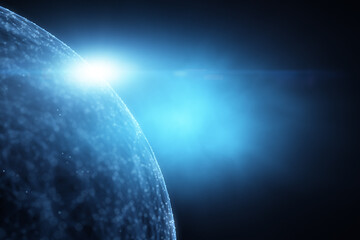 Futuristic cyber space with sphere and glowing star light illustration. 