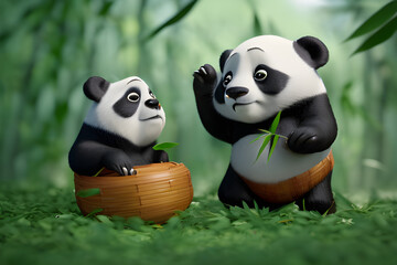 Fototapeta premium panda and bamboo. Generative AI