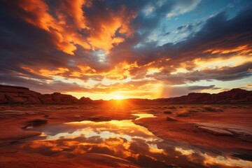 Landscape Photography_of Awe-inspiring Sunset Over a Desert, Generative AI