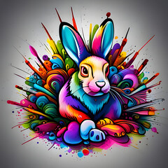 Colorful Rabbit Wall art, Generative AI