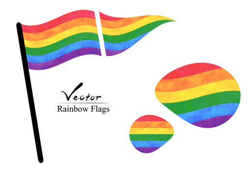 Set of vector illustrations of rainbow flags.LGBTQ.