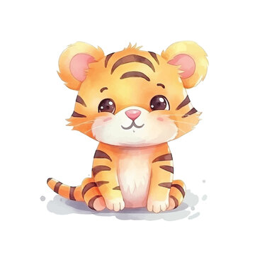 : Cute little tiger watercolor paint 