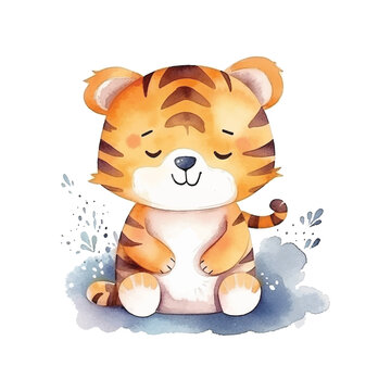 Cute little tiger watercolor paint