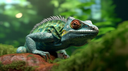 Obraz premium green lizard on a branch HD 8K wallpaper Stock Photographic Image