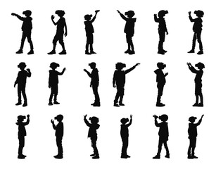 silhouette of kid using virtual reality headset glasses playing VR games