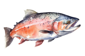 Generative ai illustration watercolor of salmon, on transparent background with png file.