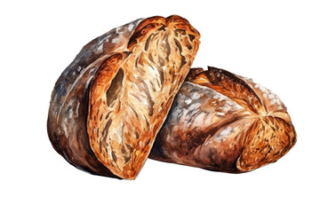 illustration watercolor of bread, on transparent background with png file.