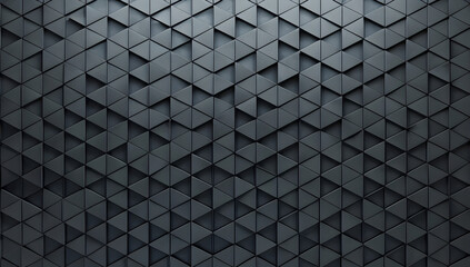 Polished, Semigloss Wall background with tiles. Triangular, tile Wallpaper with 3D, Black blocks. 3D Render- Ai generative