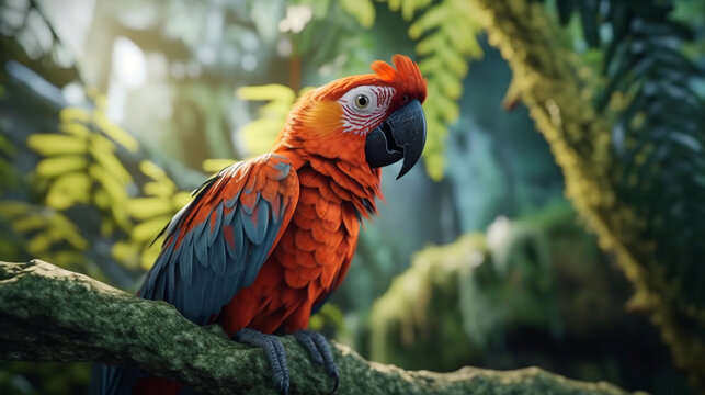 red and yellow macaw  HD 8K wallpaper Stock Photographic Image