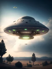 Cercles muraux UFO ufo in the city sky illustration, vector, generative ai