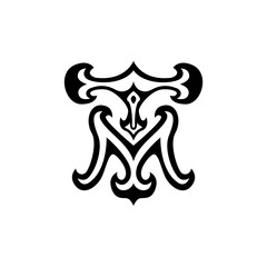 TM or MT Logo with Tribal style. TM logo for apparel. stylish letter TM. streetwear logo. classic TM letter. tribal art letter T and M.