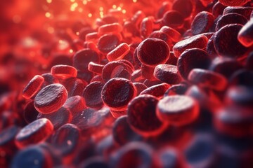 Red blood cells transforming into other essential components of the body, such as muscle cells or brain cells, highlighting their multifaceted role in overall health. Generative Ai