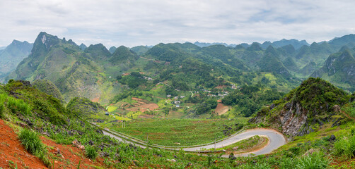 panoramic view of ha gian loop on northern vietnam