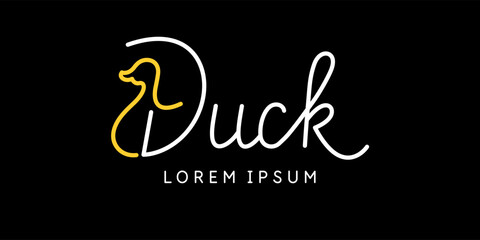 Minimalistic and stylish Duck emblem. Modern printing house. Illustration with text in a fashionable simple style.