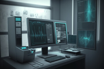 Fototapeta premium Modern and functioning medical screening technology at room with MRI equipment generative ai