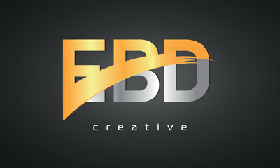 EBD Letters Logo Design with Creative Intersected and Cutted golden color