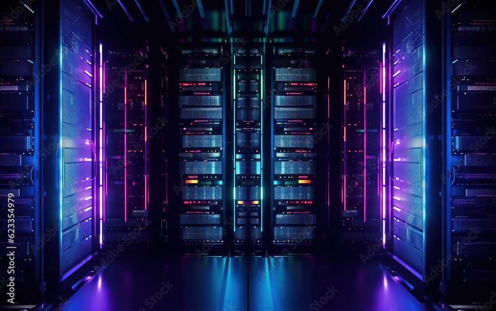 Wall mural computer server room,created with generative ai tecnology.