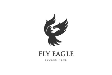 silhouette flying eagle logo illustration, animal phoenix bird logo graphic element, icon design