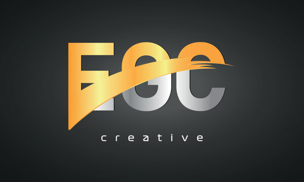 EGC Letters Logo Design with Creative Intersected and Cutted golden color