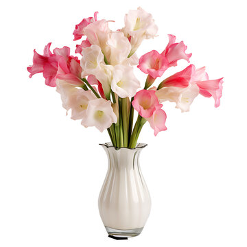 pink tulips in a vase isolated. Gladiolus Flower ‘Prins Claus’ Vase Arrangements transparent.Gladiolus Flower PNG. Flower vase PNG. minimalist flower vase. Generative AI.