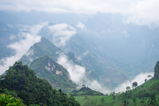 panoramic view of ha gian loop on northern vietnam