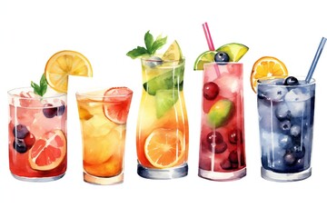 Drink and Cocktail Clip art on white background Generative AI