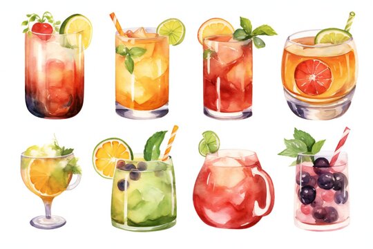 Drink and Cocktail Clip art on white background Generative AI
