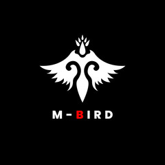 bird logo design vector. stylish bird logo template. Letter M Eagle Logo. tribal bird.