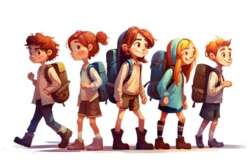 Kids with school bag clip art on white background Generative AI