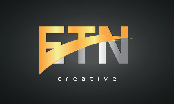ETN Letters Logo Design with Creative Intersected and Cutted golden color