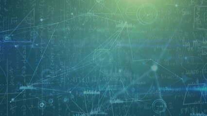 Animation of connected dots, graph icons, loading circles over mathematical equations and diagrams - Powered by Adobe