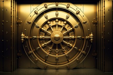 Naklejka premium Luxurious Private Vault with Gold Door and Metal Door, Modern Bank Concept, Generative AI