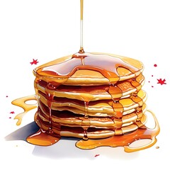 Fototapeta na wymiar stack of pancakes with syrup on isolated white background