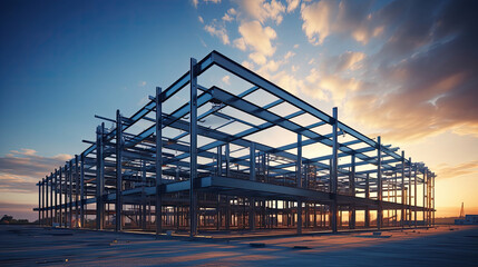 Structure of steel for building construction on sky background