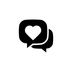 text bubble icon with heart in black on white background, positive social media comments or likes
