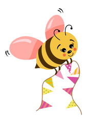 Birthday bee with party flag banner