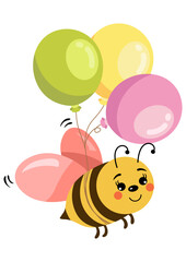Birthday bee with three balloons