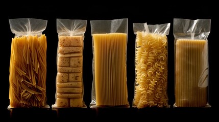spaghetti in a plastic on an isolated black background