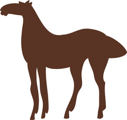 Graceful bay color mustang. Stallion hand drawing. Stylish white outline of horse on brown silhouette. Racehorse sketch. Logo for horse racing, derby, riding. Noble elegant standing animal.