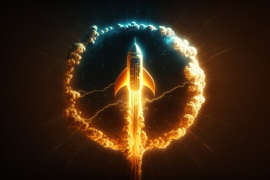 ai generated Illustration   rocket flying on dark background