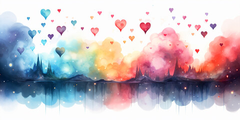 cute watercolor  background with small hearts
