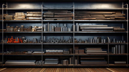 Fototapeta premium Shelves of different metal products