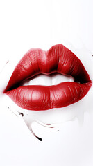 Generative AI, beautiful female lips on a white background, lipstick, kiss, love, feelings, passion, valentine's day, date, cosmetics, beauty, make-up, style