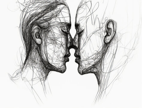 Romantic black and white scene of a heterosexual couple passionately kissing, stirring deep emotion and conveying timeless love. Generative AI