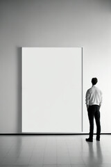 ai generated illustration rear view of men looking at large blank poster