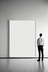 Fototapeta premium ai generated illustration rear view of men looking at large blank poster